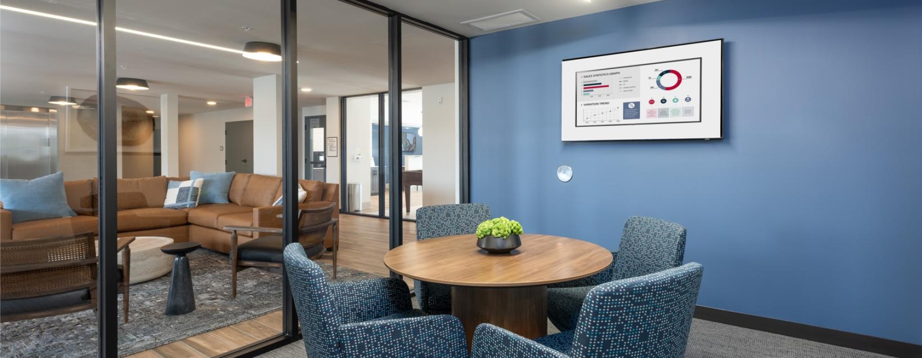 a private sitting and conferencing area