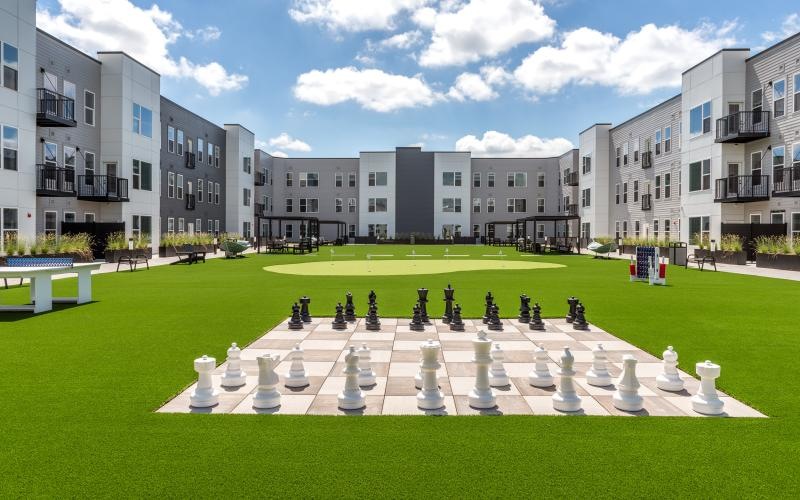 an activity field with a large lawn and a